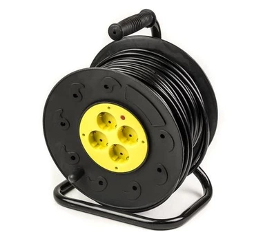 Подовжувач мережевий на котушці PowerPlant, 4 розетки, 50 м, Black (PPRA16M50S4L)