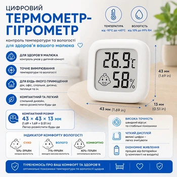 Цифровой термометр-гигрометр со встроенными датчиками / Комнатный измеритель влажности и температуры
