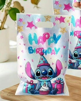 Пакети для подарунків Happy birthday Стіч, 16х25 см, 10 шт. — подарунковий пакет, святкова упаковка