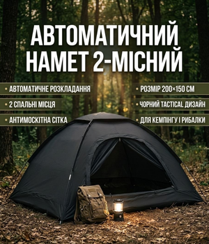 Палатка автоматическая palatka1/4 2-местная 200×150 см черная с антимоскитной сеткой для кемпинга