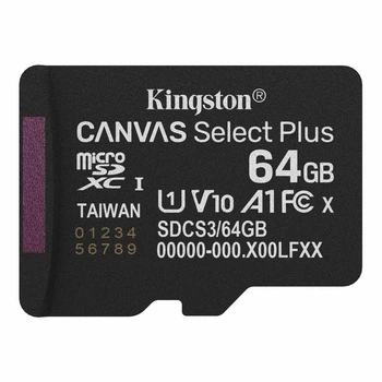 Карта пам'яті microSDXC Kingston 64Gb Canvas Select Plus Gen3 class 10 А1 UHS-I (SDCS3/64GBSP)
