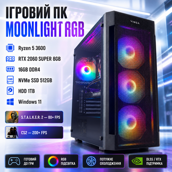 Ігровий ПК MOONLIGHT RGB | Ryzen 5 3600 / RTX 2060 SUPER 8GB / 16GB RAM / NVMe SSD 512GB + HDD 1TB