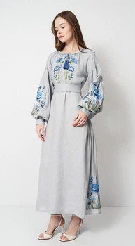 Лляна сукня-вишиванка жіноча довга vishivano4ka 1205-7 58 сіра