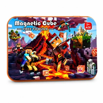 Магнитный конструктор Minecraft Magnetic Cube Lava World, 60 деталей в металлической коробке