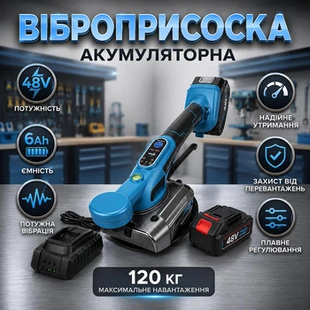 Акумуляторна віброприсоска для плитки Krafftec 48V 6Ah діаметр 130 мм професійна вібраційна присоска