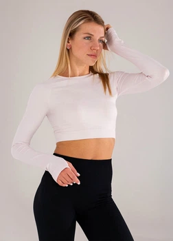 Жіночий кроп-лонгслів в рубчик з акцентними мітенками Giulia FLEX LONGSLEEVE ACTIVE L/XL Pink-primerose pink