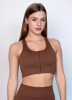 Женский спортивный топ на молнии Giulia Flex top "Zip-Up Active" 336 L Brown-coffee, маломерная модель, топ в рубчик из микрофибры, для тренировок, для фитнеса
