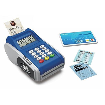 Игрушечный кассовый аппарат для детей POS-терминал для карт, печать чека, музыка, свет, супермаркет