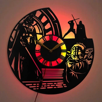 Настенные часы Star Wars Звездные войны с LED-подсветкой Дарт Вейдер Йода световые мечи космическая сага фантастика декор