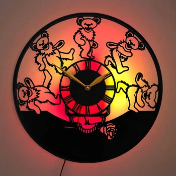 Настінний годинник Grateful Dead Грейтфул Дед з LED-підсвіткою танцюючі ведмеді череп рок-музика музичний гурт декор
