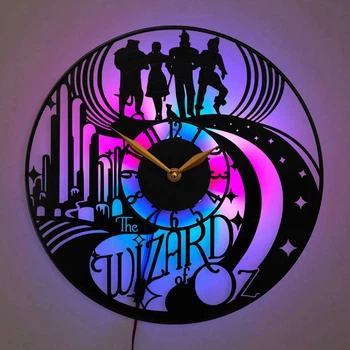 Настенные часы The Wizard of Oz Волшебник страны Оз с LED-подсветкой Дороти Страшила Железный Дровосек Трусливый Лев Изумрудный город декор