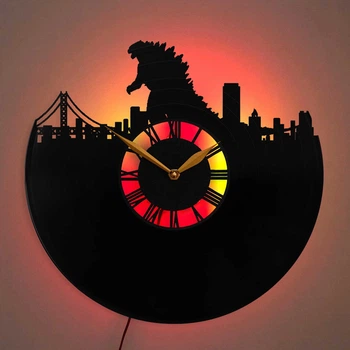 Настенные часы Godzilla Годзилла с LED-подсветкой гигантский монстр кайдзю фантастическое кино японский кинематограф тематический декор