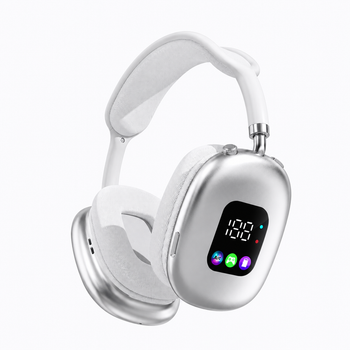 Бездротові Bluetooth навушники AKZ MAX600 Premium з LED-дисплеєм, TF та RGB-підсвіткою Silver