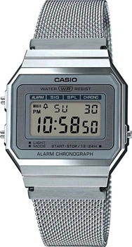 Мужские часы Casio A700WEM-7A серебристые подсветка (A700WEM-7A)