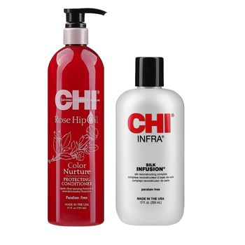 Набор для окрашенных волос CHI Rose Hip Защитный кондиционер 739 мл + Жидкий шелк Silk Infusion 355 мл