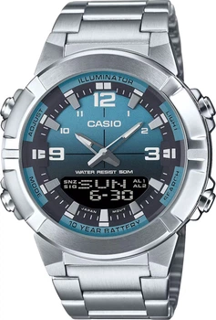 Мужские часы Casio AMW-870DA-2A2 серебристые мировое время (AMW-870DA-2A2)