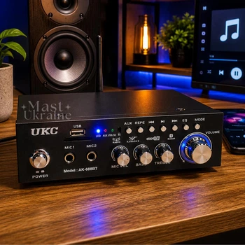 Усилитель звука Bluetooth 2-канальный 2x30Вт, портативный стереоусилитель для колонок с FM-радио, USB, SD, RCA, караоке, эквалайзером, аудиоусилитель сигнала для дома и авто, питание 12V/220V Черный AK-688-BT