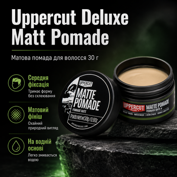 Матова помада для волосся Uppercut Deluxe Matt Pomade 30 г середня фіксація водна основа стайлінг для чоловіків з матовим ефектом