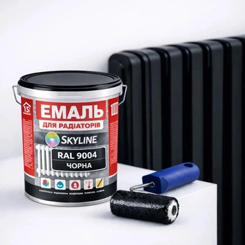 Эмаль акриловая термостойкая SkyLine для радиаторов и труб отопления RAL 9004 Чёрная 3 л