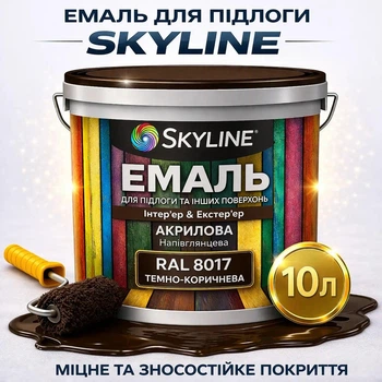 Емаль акрил-поліуретанова SkyLine для підлоги та різних поверхонь зносостійка RAL 8017 Коричнева 10 л
