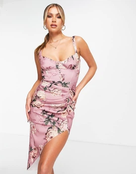 Сукня міді ASOS DESIGN Button Bodice Tuck Рожевий EU34 110514182
