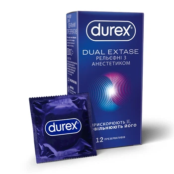 Презервативы Durex Dual Extase рельефные с анестетиком 12 шт.