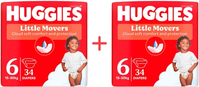 Набор Подгузники Huggies Extra Care Little Movers 6 15-30 кг 34 шт х 2 шт (5029053567600+5029053567600)