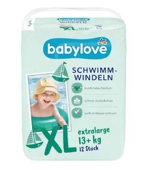 Підгузки для плавання Babylove розмір XL, 13+ кг, 12 шт.