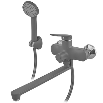Змішувач для ванни PLAMIX LUCAS-006 EURO SET GRAPHITE (зі шлангом, лійкою та кронштейном) (Колір графіт) (PM6101)