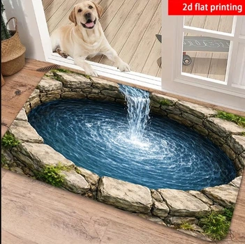 Коврик 2D "Горный водопад" 50×80 см — противоскользящий фланелевый коврик для дома