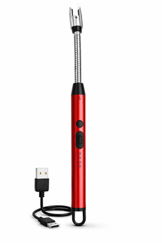 Зажигалка USB электронная гибкая 26 см для свечей, плиты и мангала красная