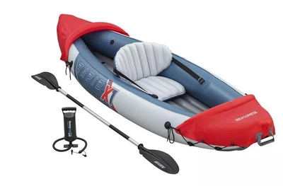 Надувна байдарка (каяк) Bestway 65176 Rapid X1 Kayak сіро-червона з ПВХ одномісна до 120 кг з веслом та насосом 290х91 см (9-163-65176 BW)