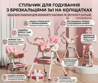Детский стульчик для кормления 3 в 1 трансформер раскладной розовый
