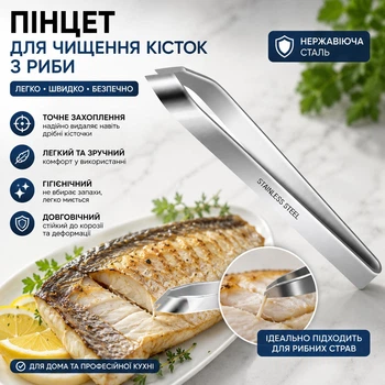 Кухонный пинцет для рыбных костей из нержавеющей стали — инструмент для очистки рыбного филе и удаления мелких косточек, серебристый (135969490)