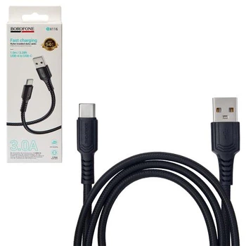 Кабель Borofone BX116BK USB - Type-C 3А, 1м, Black