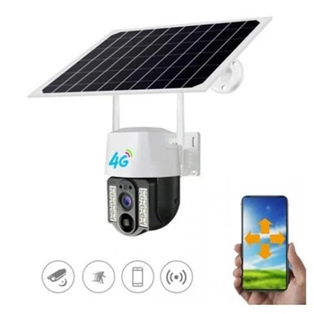 Автономна 4G камера відеоспостереження V380 PRO VC3 із сонячною панеллю й акумулятором 18650, 4 МП, поворотна, біла