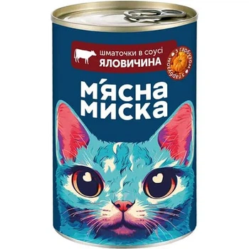 Вологий корм М'ясна Миска для котів шматочки в соусі з яловичиною та гарбузом, 415 г