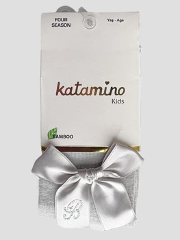 Детские хлопковые колготки Katamino нарядные с атласними бантами Светло-серые 146-152 / 11-12 лет