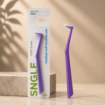 Монопучковая зубная щетка Healthy Smile Tuft Medium 6 мм, фиолетовая, для брекетов, имплантов и линии десен