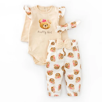 Дитячий комплект для дівчинки Girl Bears (боді+штанці+пов'язка) Dexter`s 74 Бежевий (302521-74-sm)