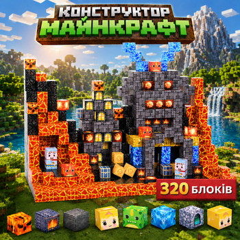 Магнітний конструктор Майнкрафт 320 блоків з сюжетом, Minecraft набір для дітей 320 кубиків, розвиваюча іграшка на подарунок