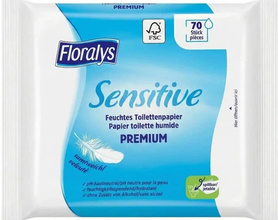 Влажная туалетная бумага Floralys Premium (Sensitive) 70 шт