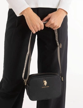 Сумка жіноча кросбоді U.S. Polo Assn. Black через плече чорна з золотистою фурнітурою