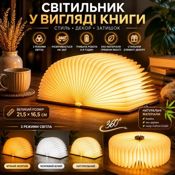 Складна паперова DuPont світлодіодна настільна лампа світильник книга Greenbar W1-W4 21,5х16,5 см brown