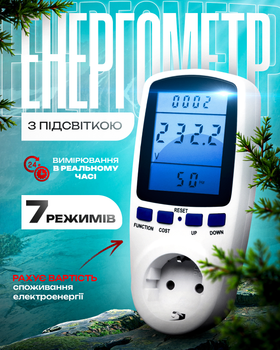 Энергометр ваттметр многофункциональный измеритель мощности вольтметр амперметр с подсветкой CAT-II White Caterpillar