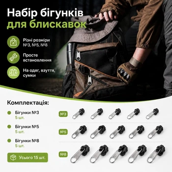 Универсальные бегунки для ремонта молний ZipFixet, 15 штук