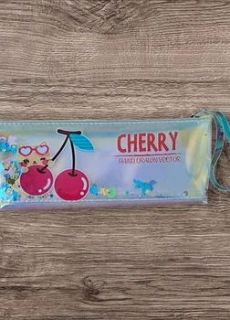 Пенал-косметичка cherry з рухомими паєтками,прозорий,лазерний(18.5*8*3,5см.)