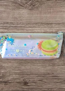 Пенал-косметичка macaroon з рухомими паєтками,прозорий,лазерний(18.5*8*3,5см.)