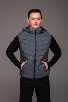 Жилетка мужская стеганная с капюшоном 3XL серая (2524)