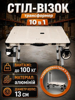 Стол тележка трансформер складной Helper HP - 1183 10 в 1 до 100 кг для пикника работы кемпинга мобильный рабочий стол для мастерской с телескопическими ножками раскладной алюминиевый столик в гараж